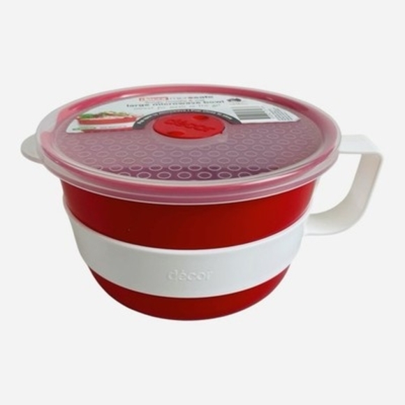 Decor Microsafe Other - Decor Microsafe Large Microwave Bowl Vented Lid Soup Noodle Oats Red 4.85C NIB